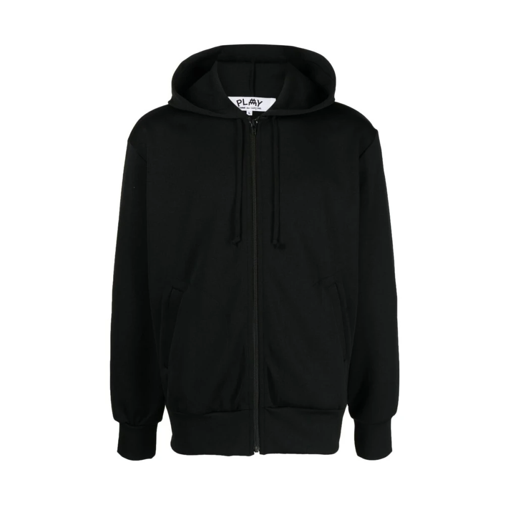 Comme des Garçons Play Zwarte Fleece Hoodie met Ritssluiting Black Heren