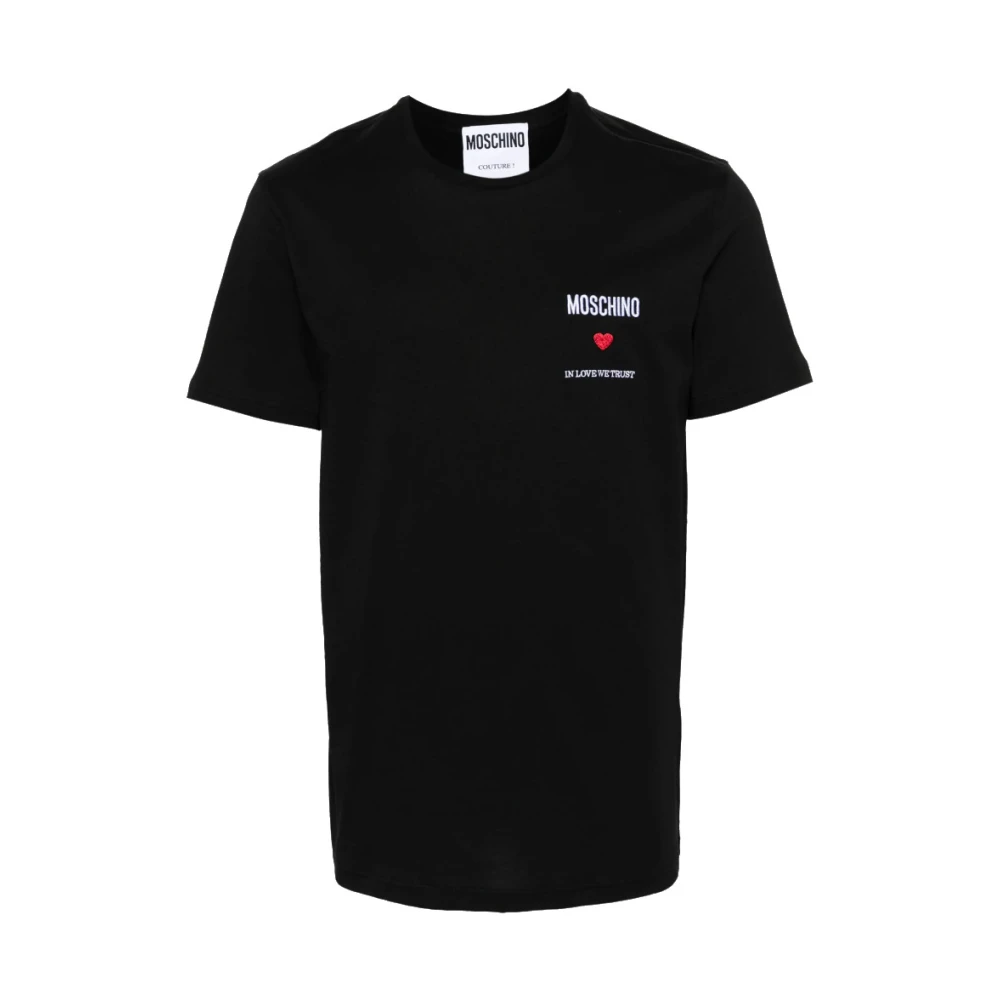 Moschino Zwarte T-shirts en Polos met Geborduurd Logo Black Heren
