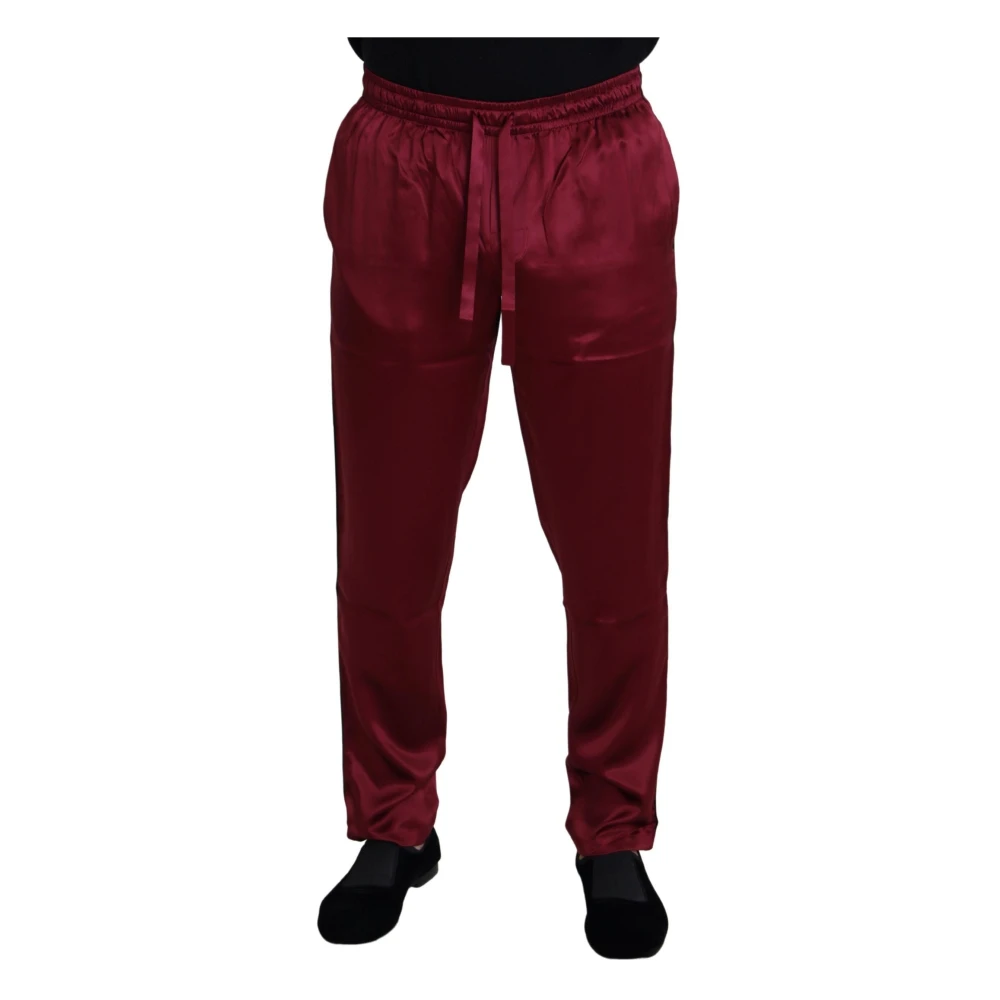Dolce & Gabbana Men's Red Slim-Fit Trousers, M, Silk Lounge Trousers