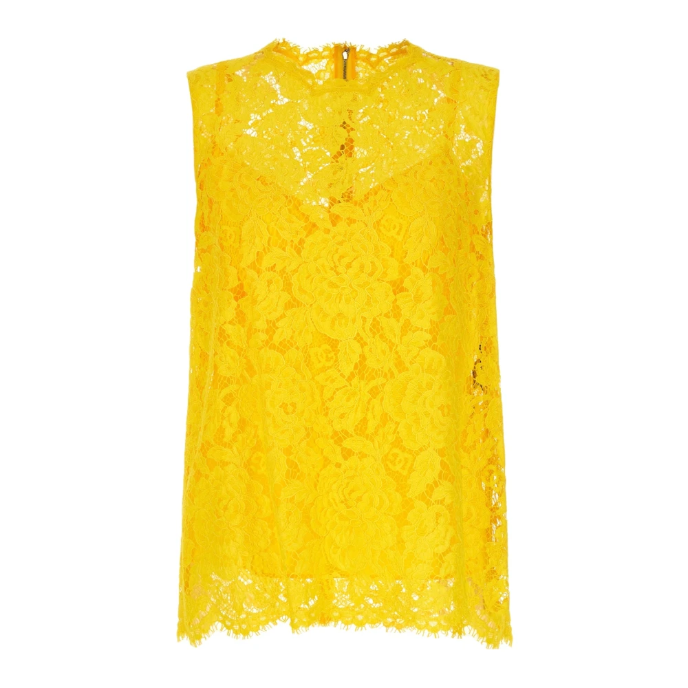 Dolce & Gabbana Women's Yellow Sleeveless Tops, S, Lace Top