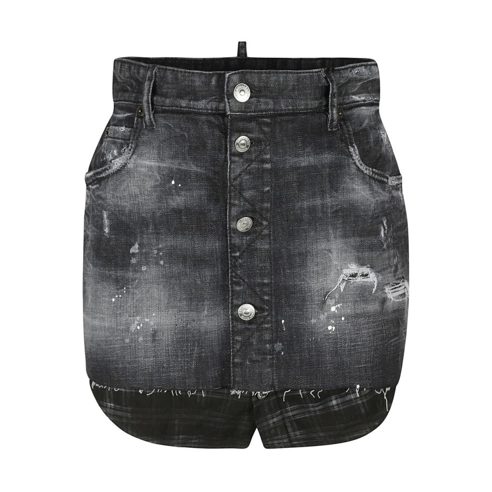 Dsquared2 Zwarte Denim Rok Ss23 Collectie Black Dames
