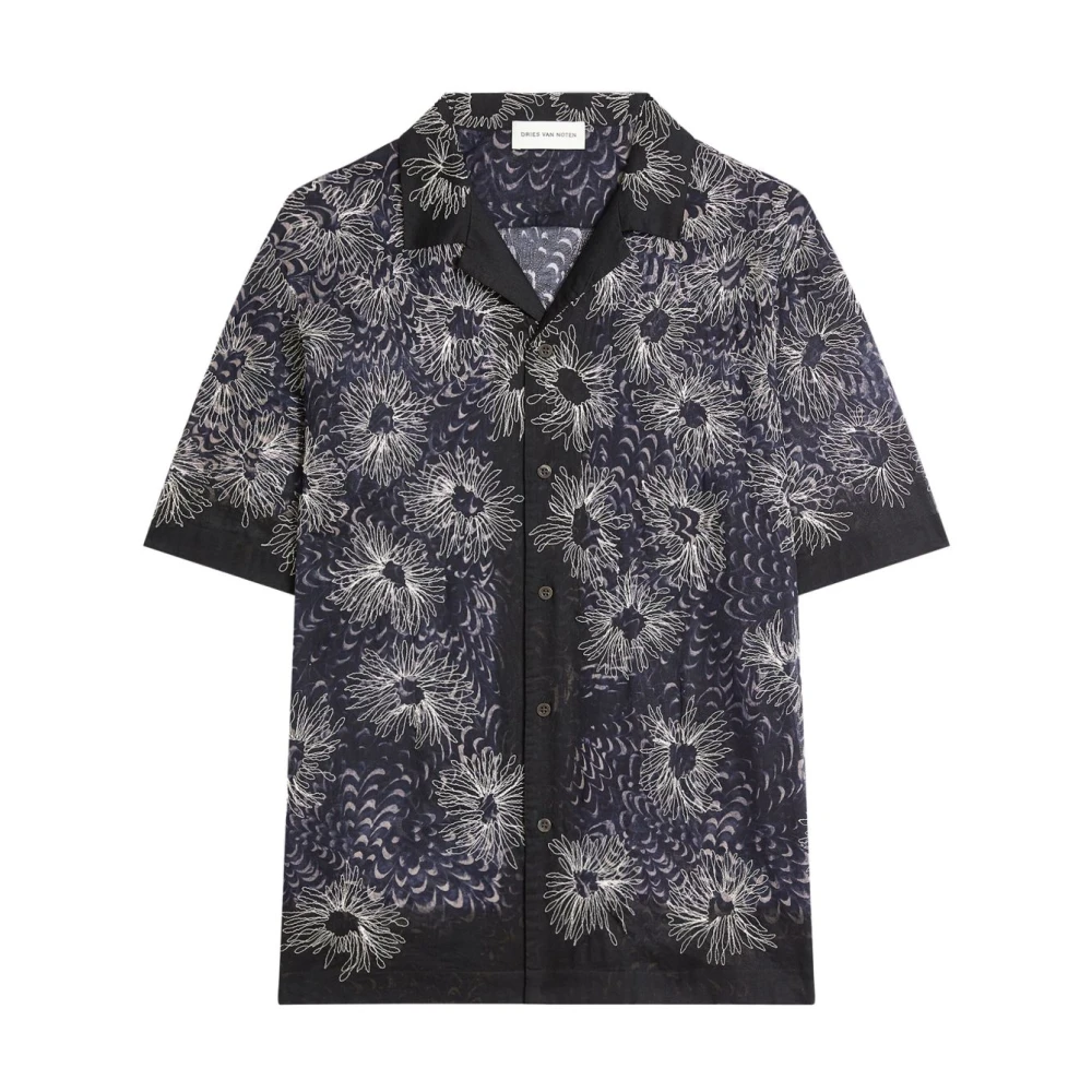 Dries Van Noten Blauwe Bloemen Bowling Shirt Blue Heren