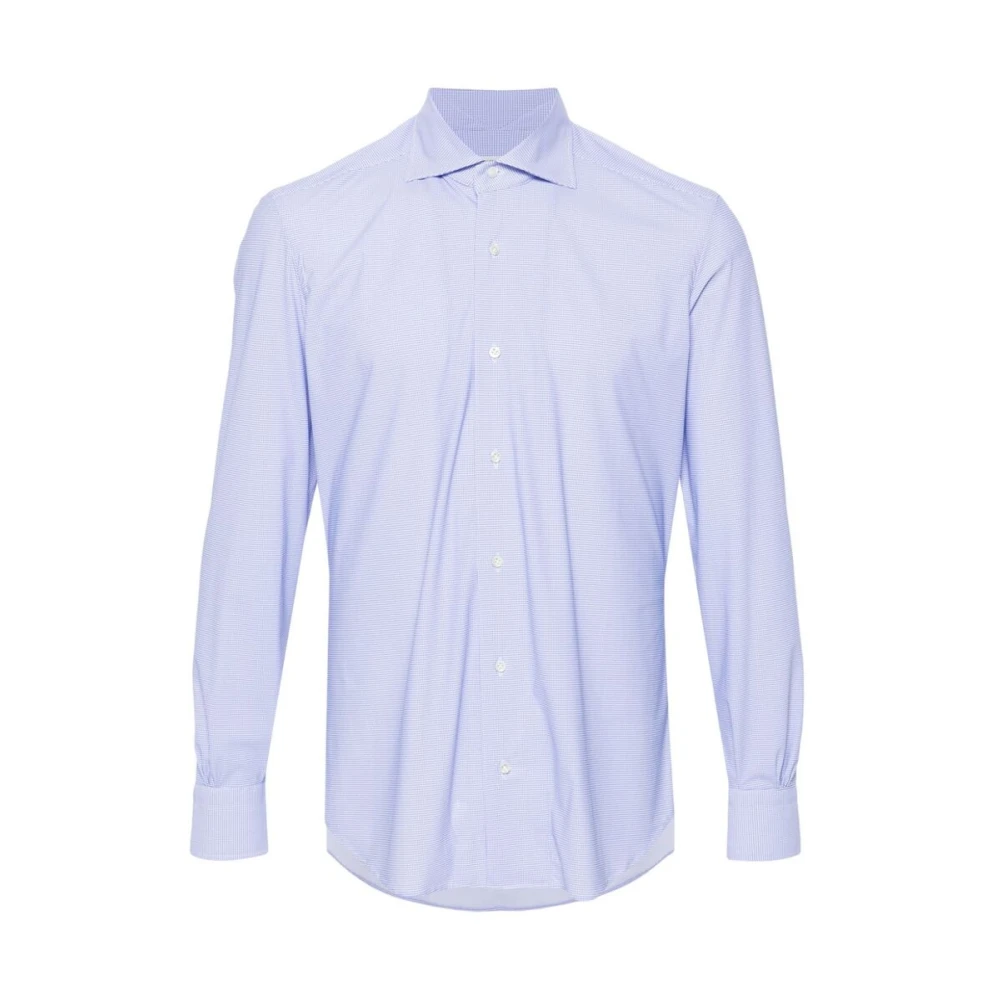 Mazzarelli Blauw Houndstooth Button-Up Overhemd Blue Heren