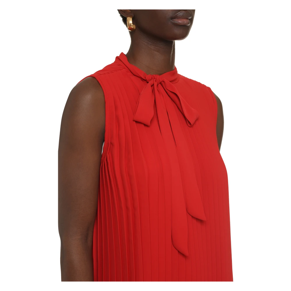 MM6 Maison Margiela Strik Kraag Geplooide Gelaagde Midi Jurk Red Dames