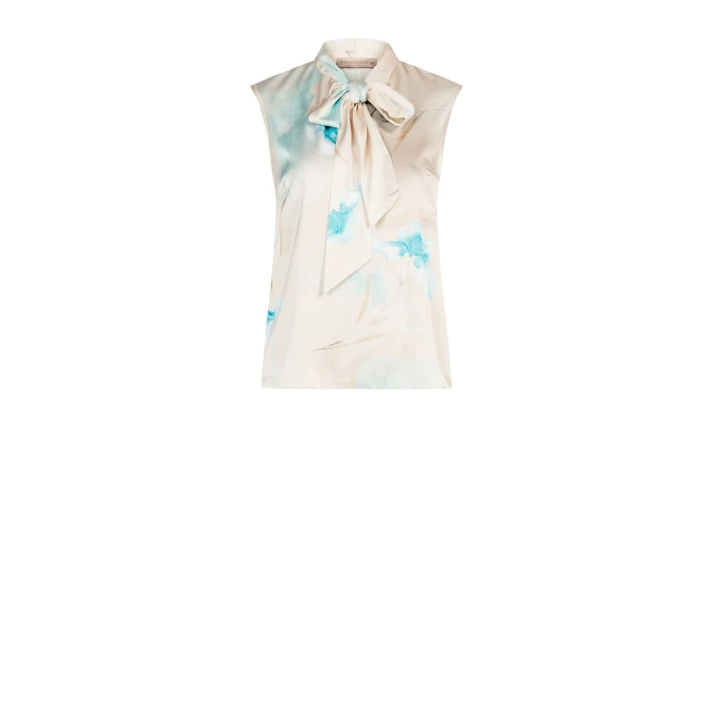 RINASCIMENTO Bloemen Satijnen Strikblouse Mouwloos Blue Dames