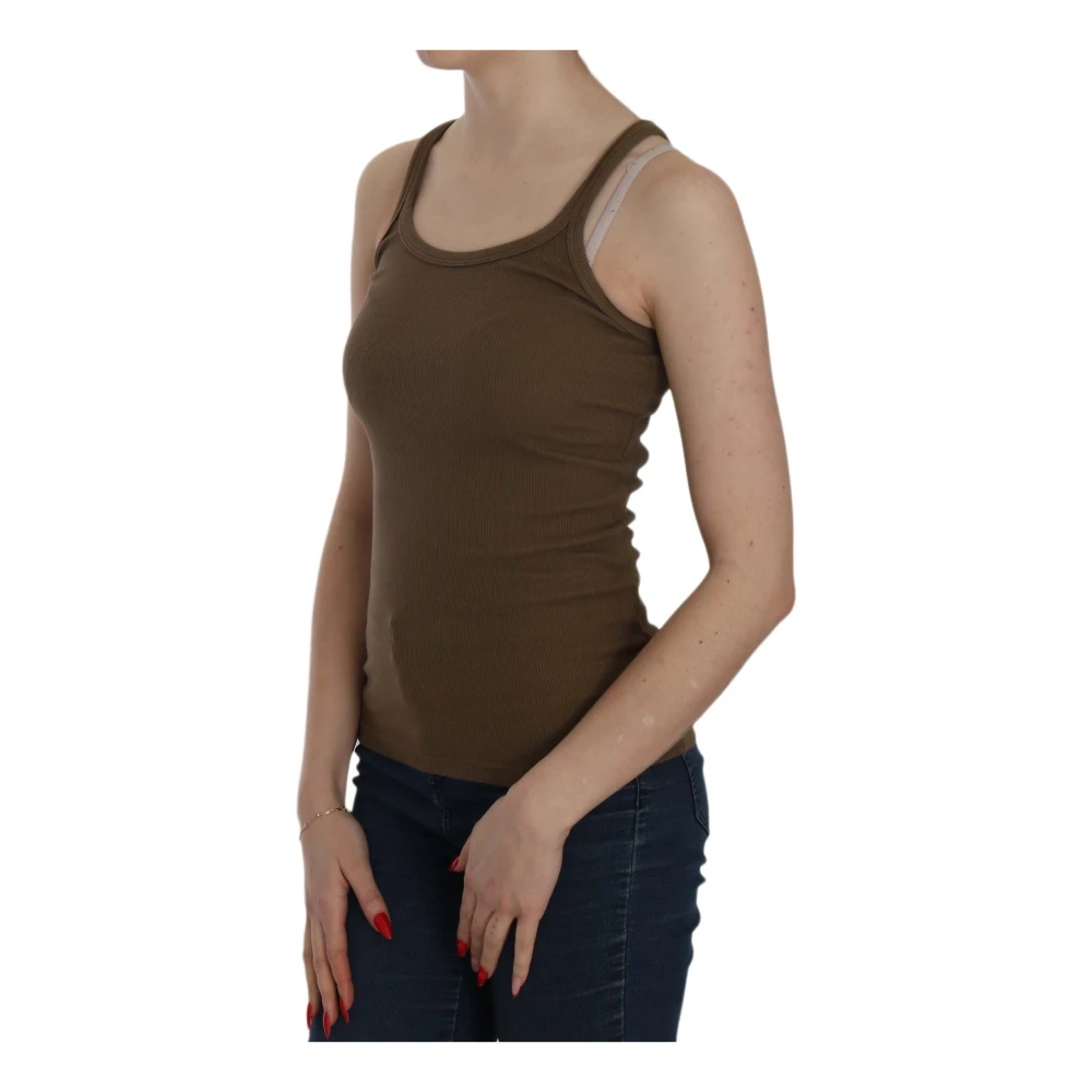Pink Memories Elegante Mouwloze Spaghetti Band Blouse Brown Dames