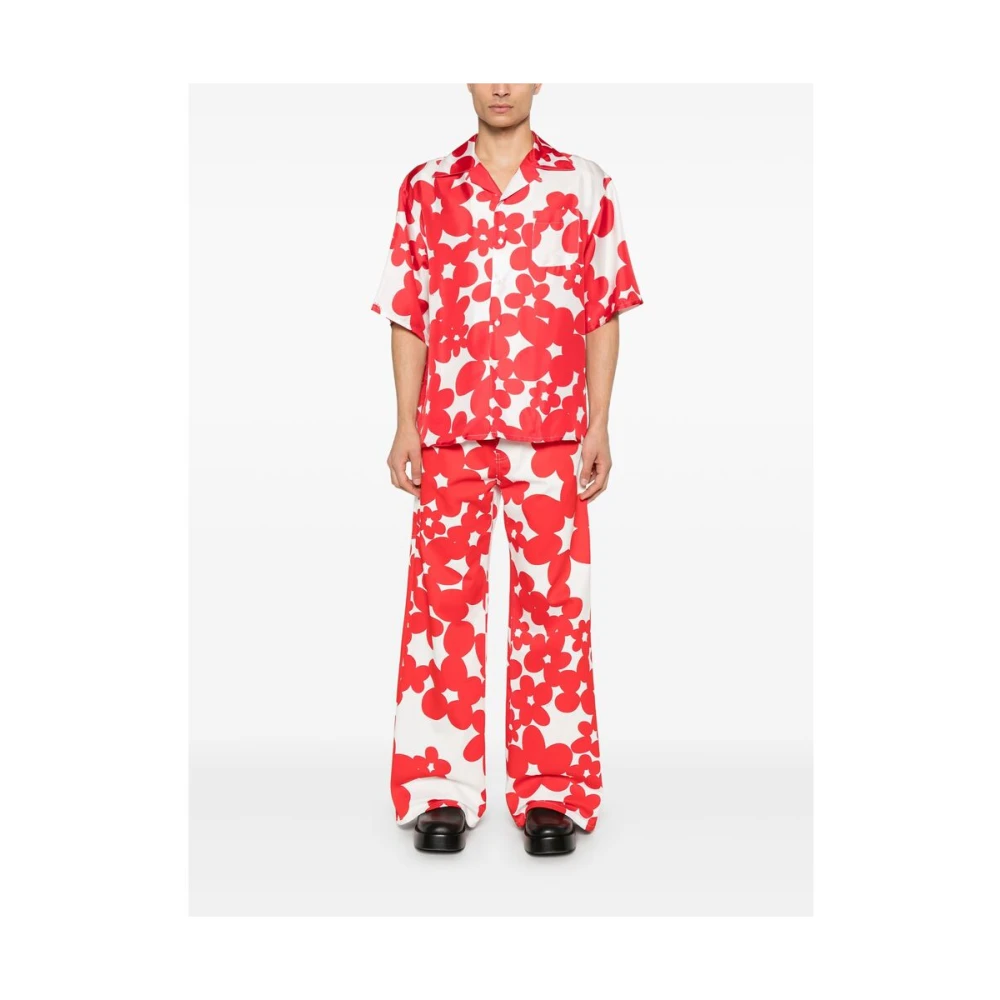 Marni Bloemenprint Zijden Camp Kraag Shirt Red Heren