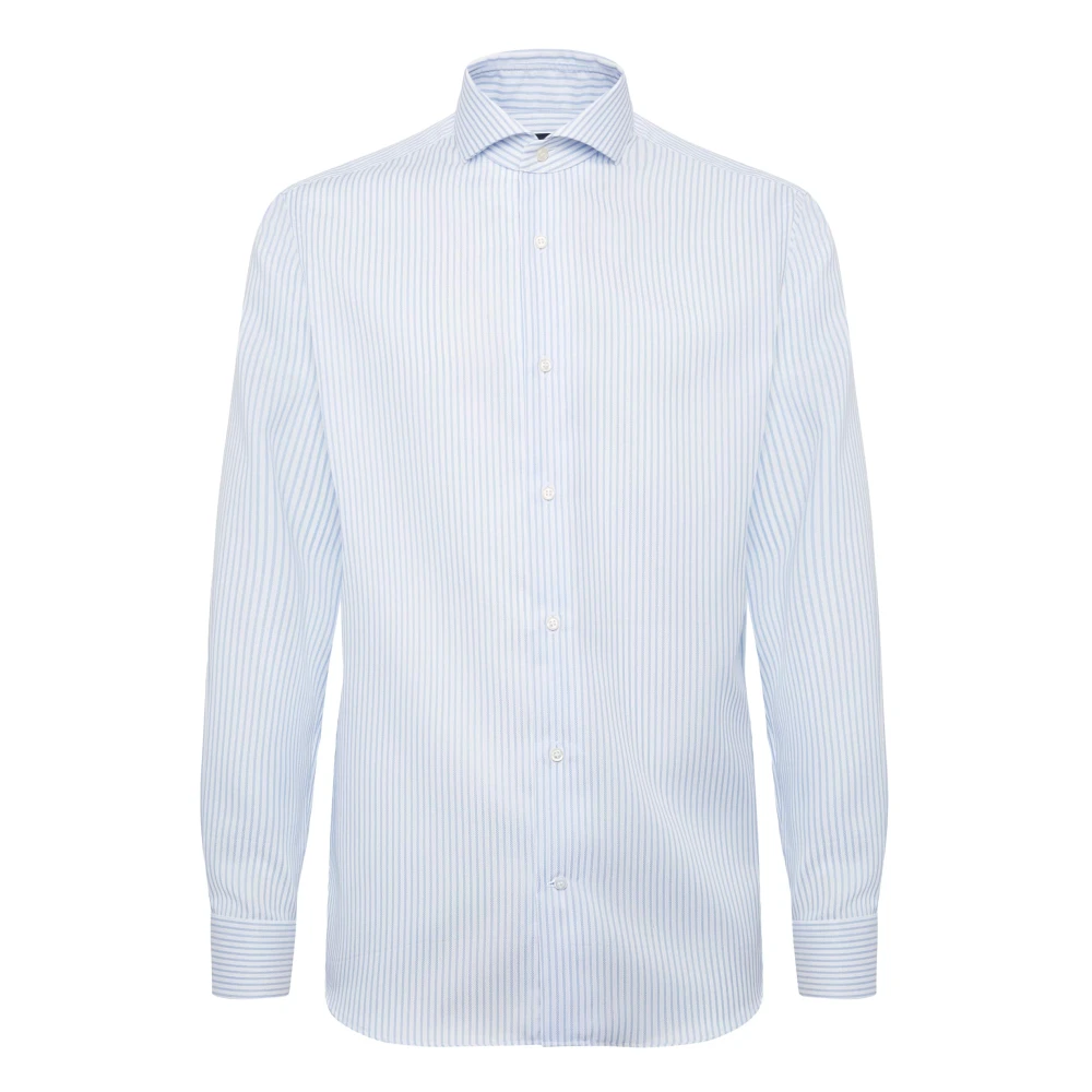 Boggi Milano Ultimate NON Iron Gestreept Katoenen Overhemd Slim Fit Blue Heren