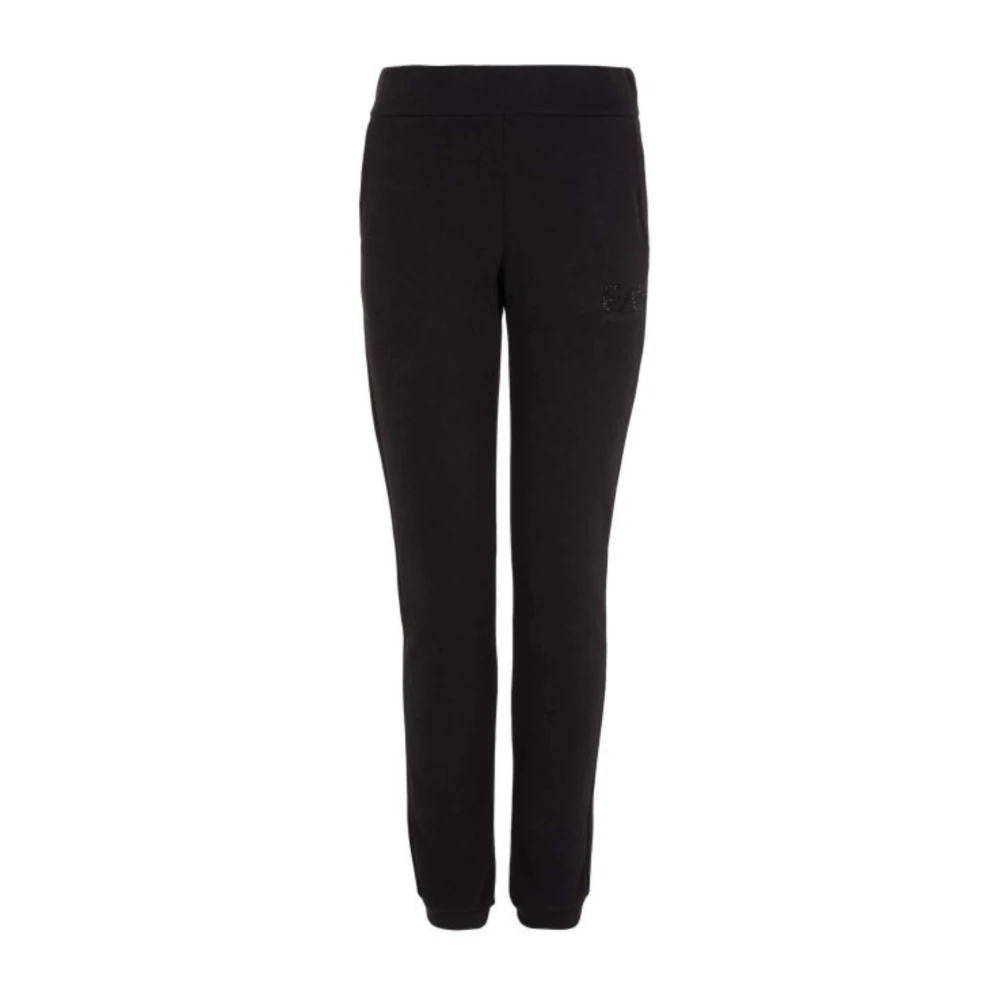Emporio Armani EA7 Joggingbroek van biologisch katoen met tonale strass logo Black Dames
