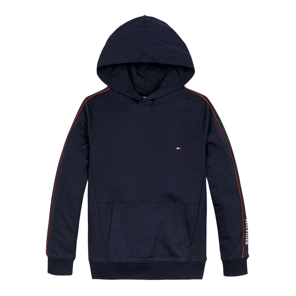 Tommy Hilfiger Broderad Jersey Hoodie med Tyg Blue, Pojke