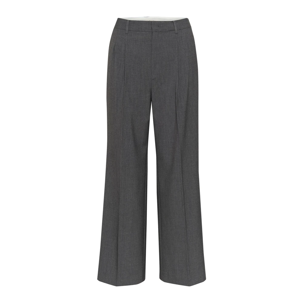 Part Two Grijze Flanel Melange Wijde Pijp Broek Gray Dames