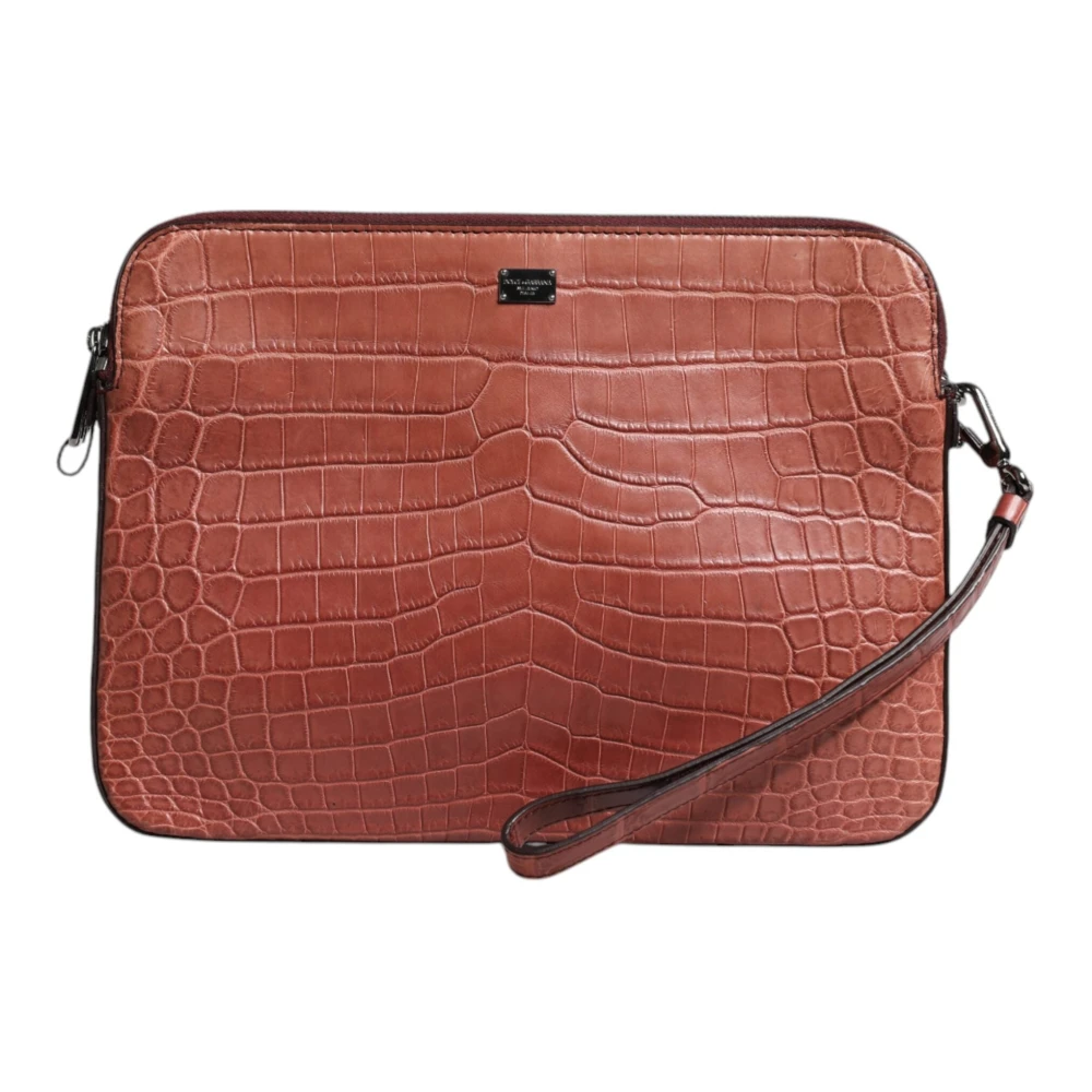 Dolce & Gabbana Men's Red Bags, One Size, Croc Leather Logo Briefcase Bag