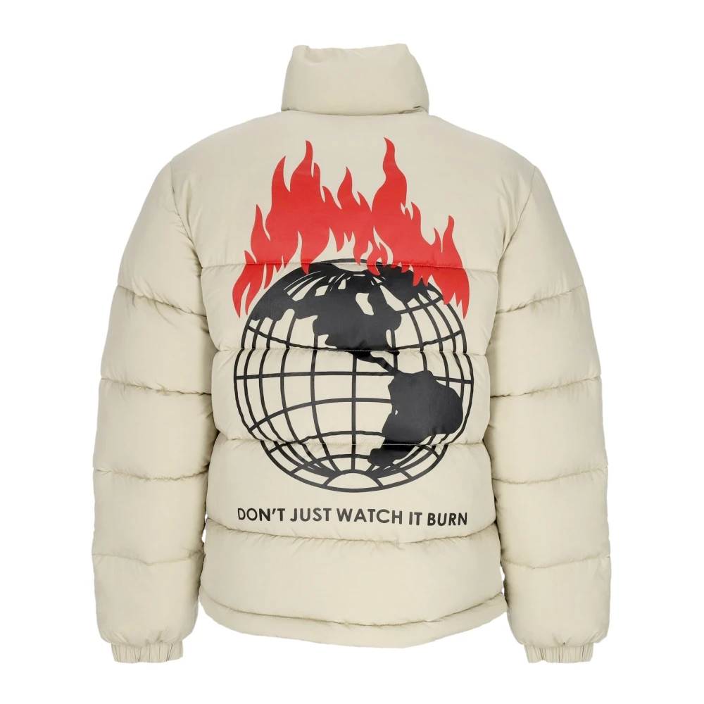 Obey Crème Puffer Donsjas Hoge Hals Beige Heren
