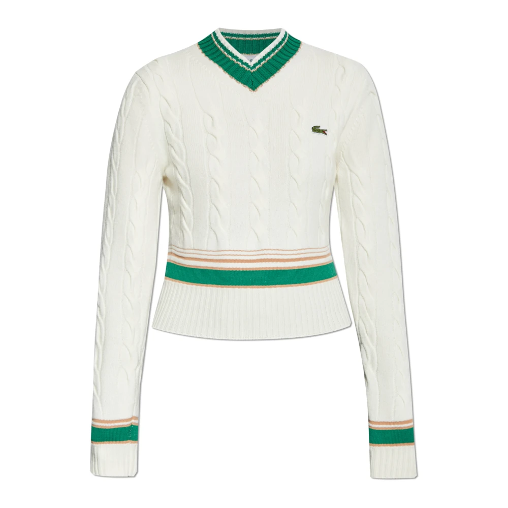 Lacoste Wollen trui met logo Beige Dames