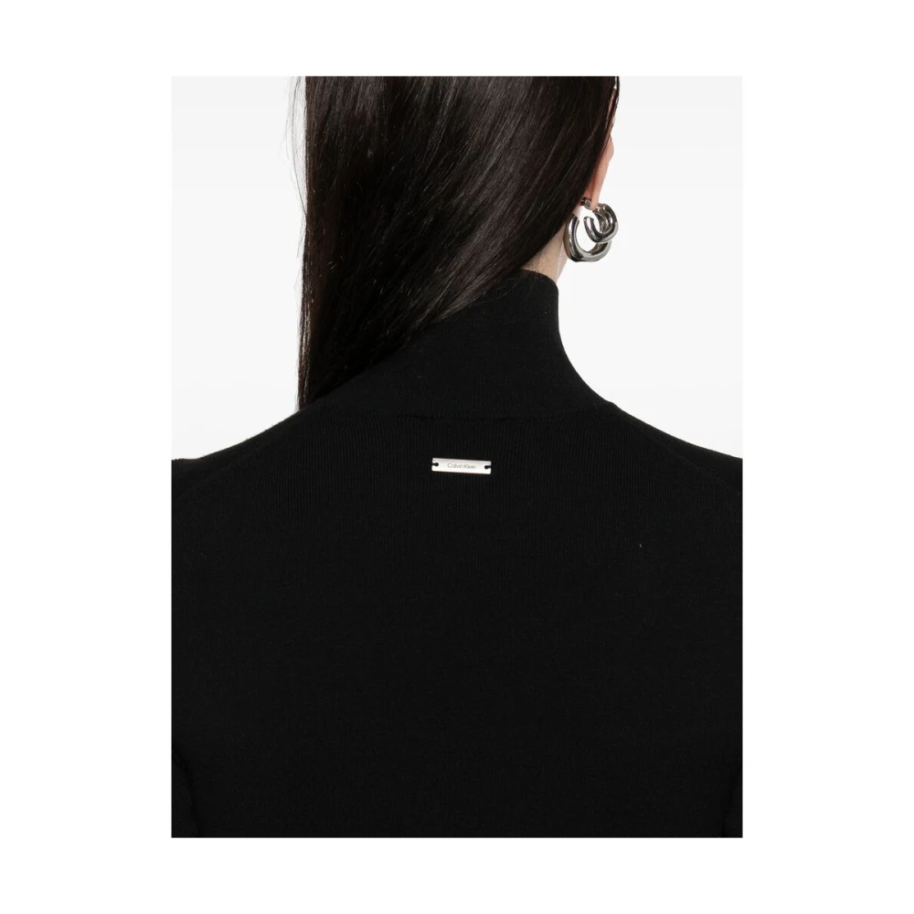 Calvin Klein Zwarte Jurk Met Korte Mouwen En Rechte Zoom Black Dames
