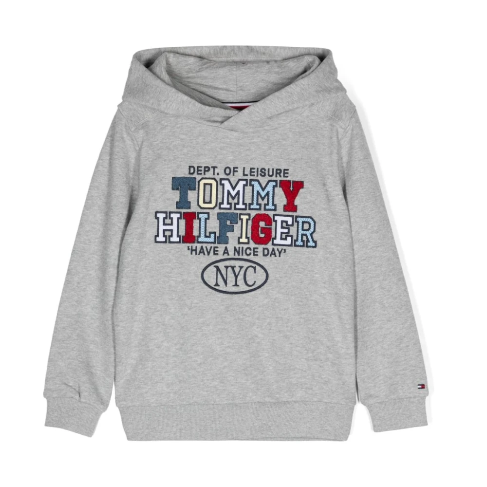 Tommy Hilfiger Grå Hoodie med Logobroderi Gray, Pojke