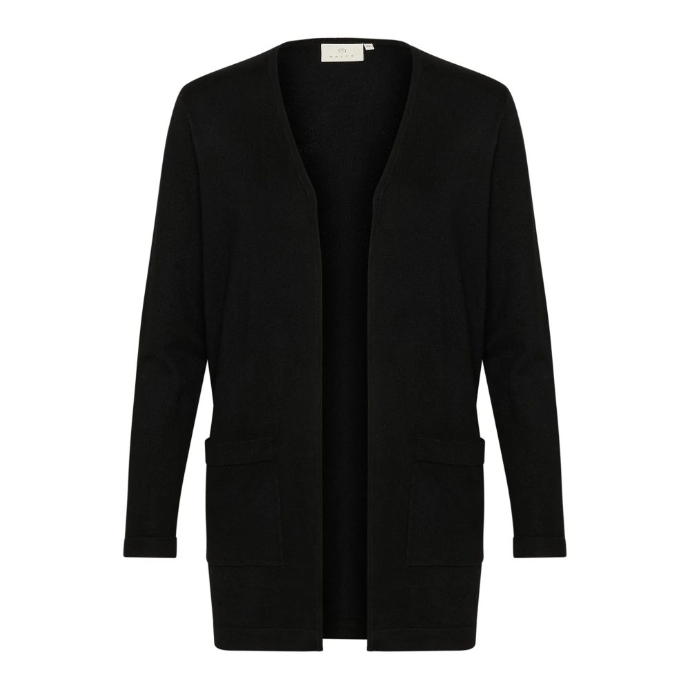 Kaffe Black Cardigans, Female, S, Long Open Cardigan With Pockets