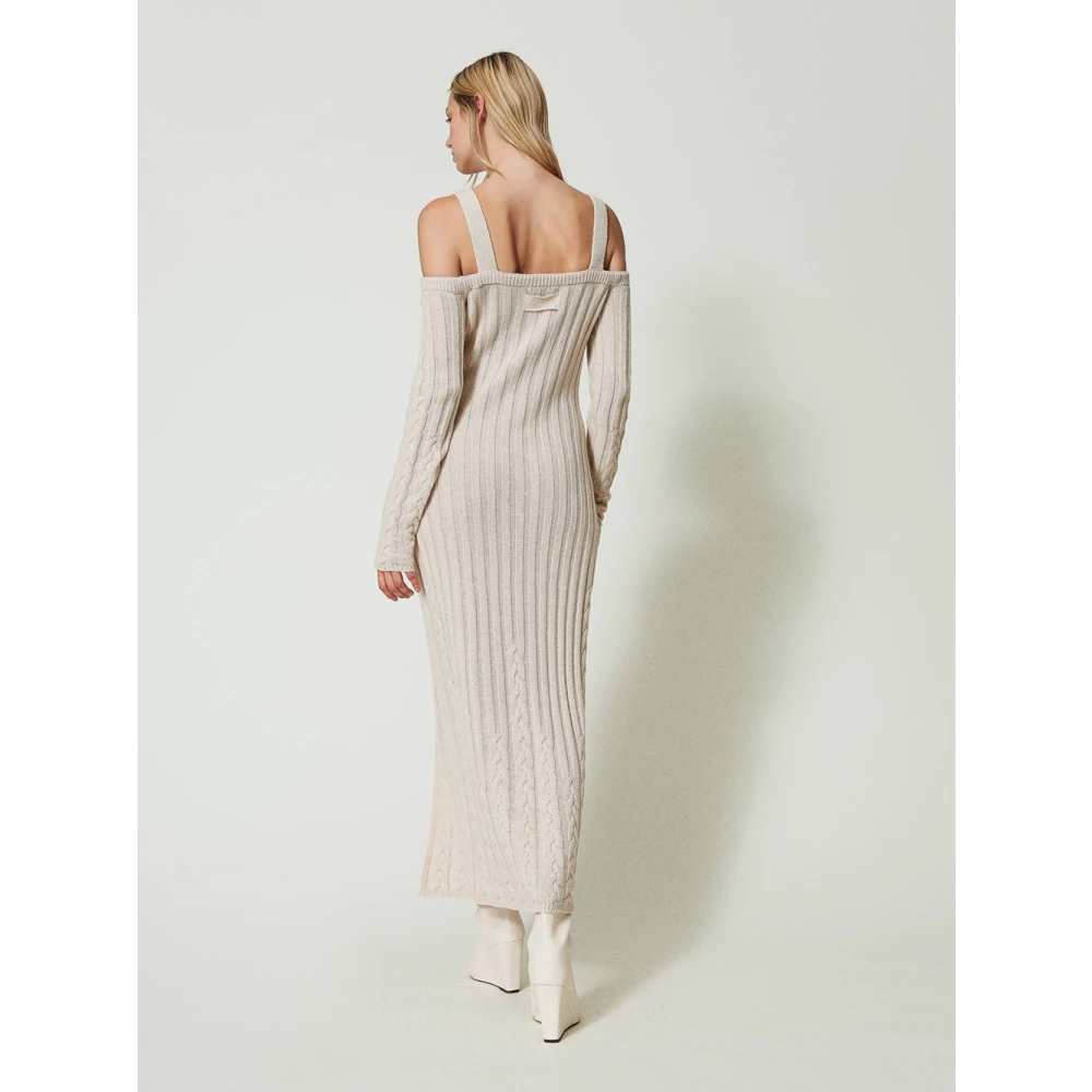 Twinset Lange jurk met geribbelde vlechten Gray Dames