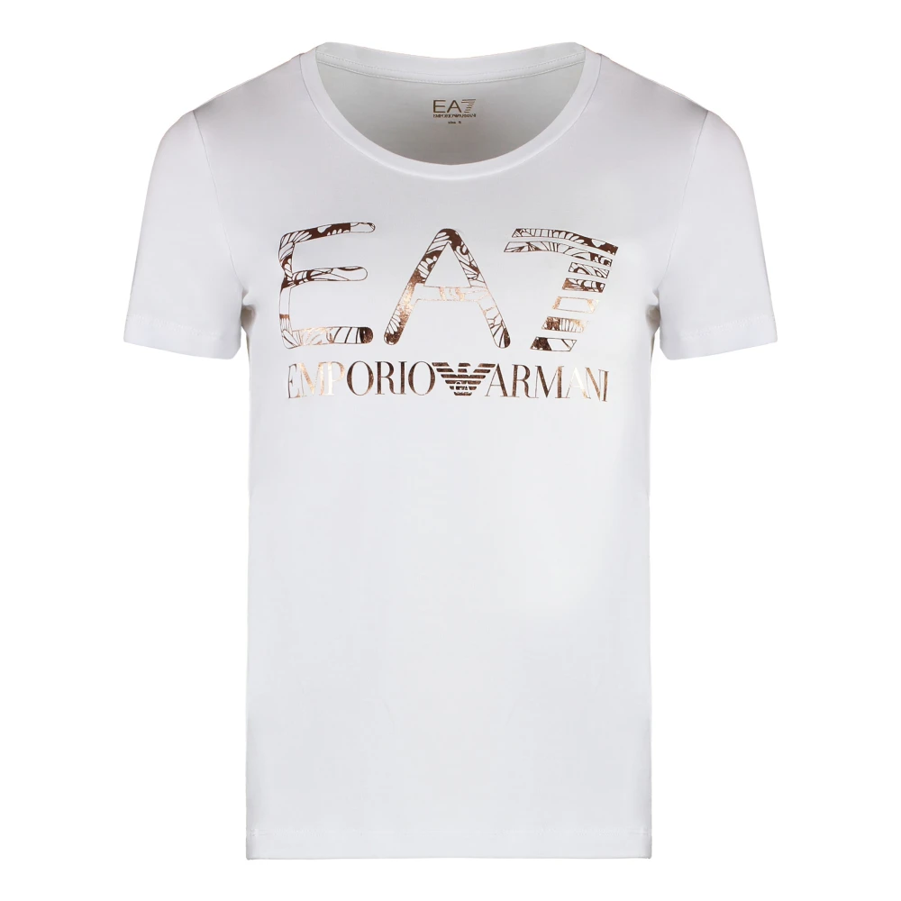 Emporio Armani EA7 Färgstarkt Print Modal Bomull T-shirt White, Dam