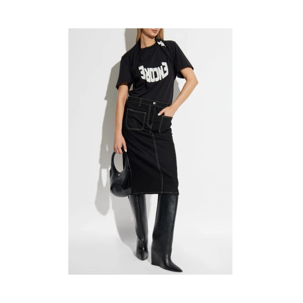 Courrèges Lange Denim Rok met 2 Zakken Black Dames