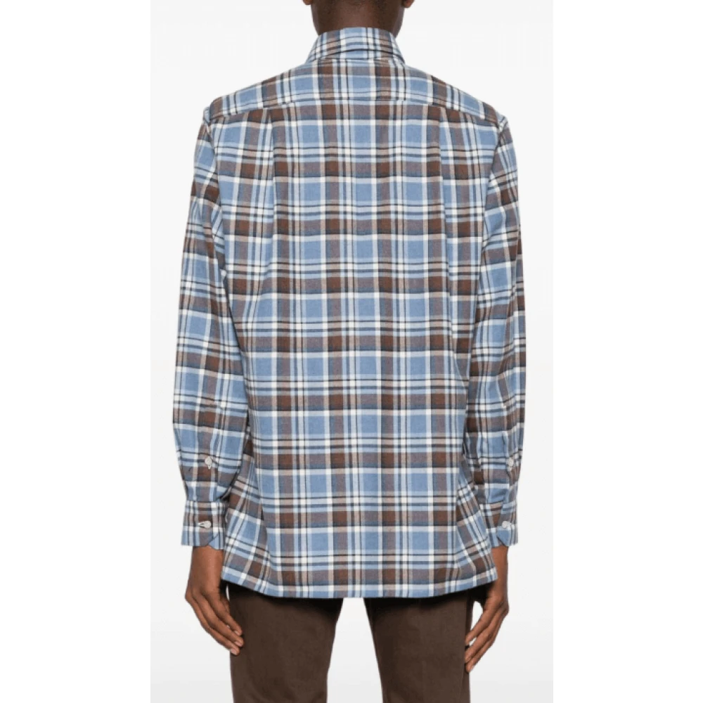 Kiton Lichtblauw Flanellen Shirt met Zakken Blue Heren