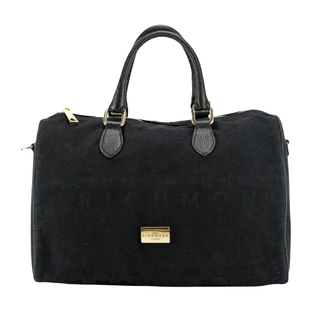 John Richmond Zwarte stoffen en leren handtas Black Dames