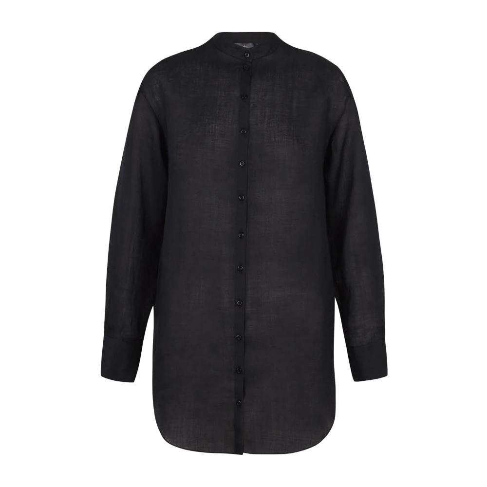Cortana Oversize Mao Kraag Ramie Shirt Black Dames