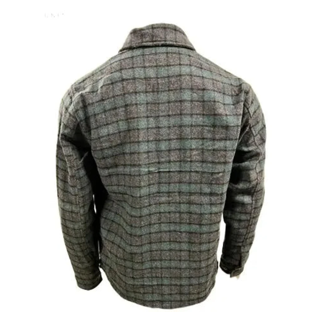 Blue de Gênes Navy Check Overshirt Stijlvolle Jas Blue Heren