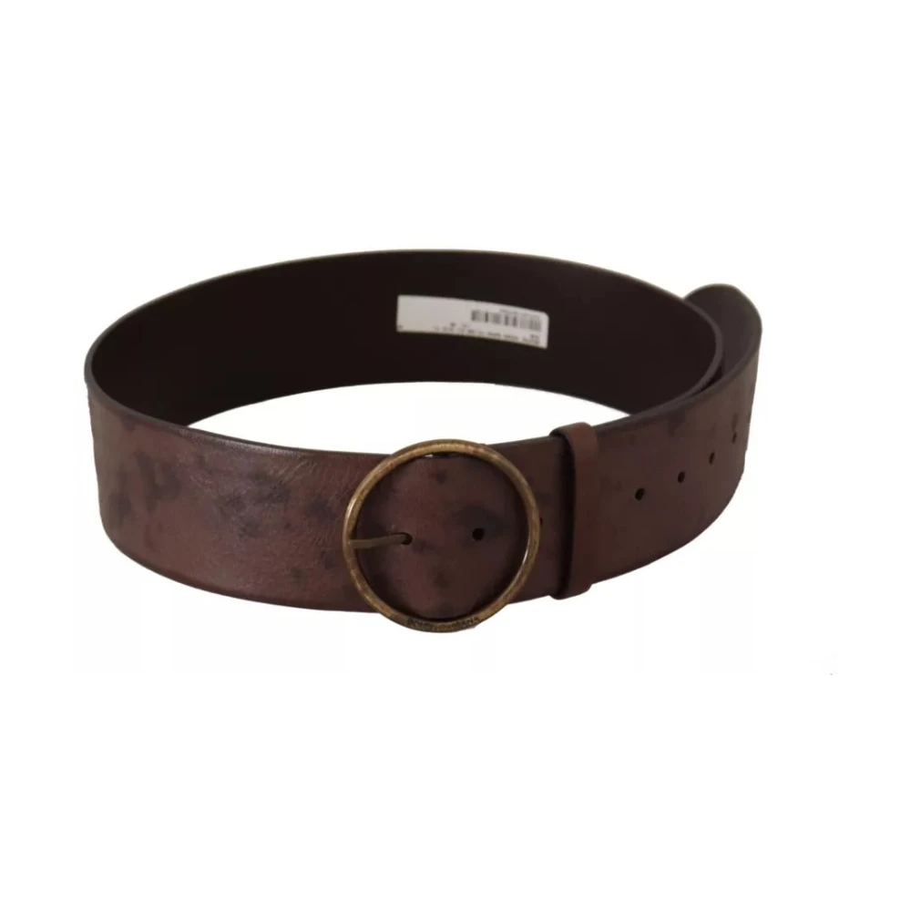 Dolce & Gabbana Luxe Leren Logo Riem met Ronde Gesp Brown Dames