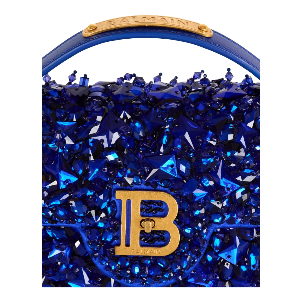 Balmain B-Buzz Dynasty tas van leer en geborduurd satijn Blue Dames