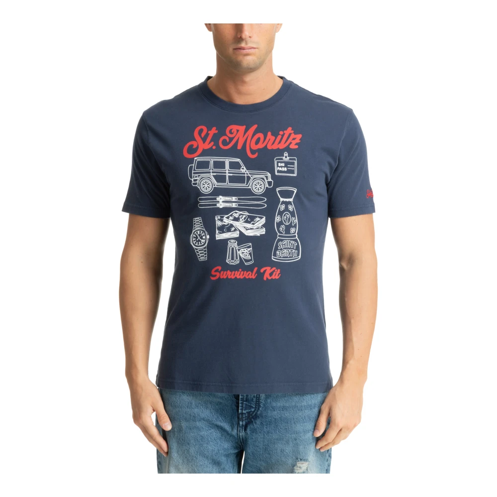 MC2 Saint Barth Gestreept Logo T-shirt Blue Heren