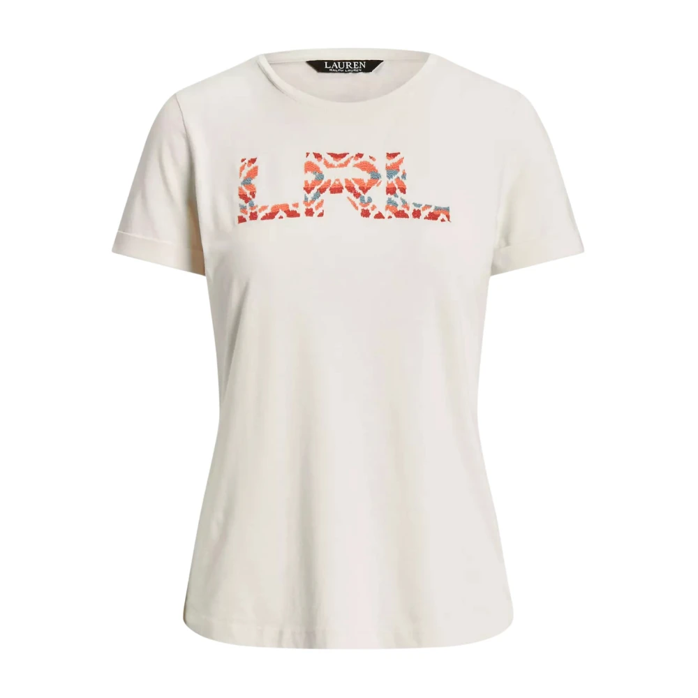 Ralph Lauren Wit T-shirt met Kleurrijk Logo White Dames