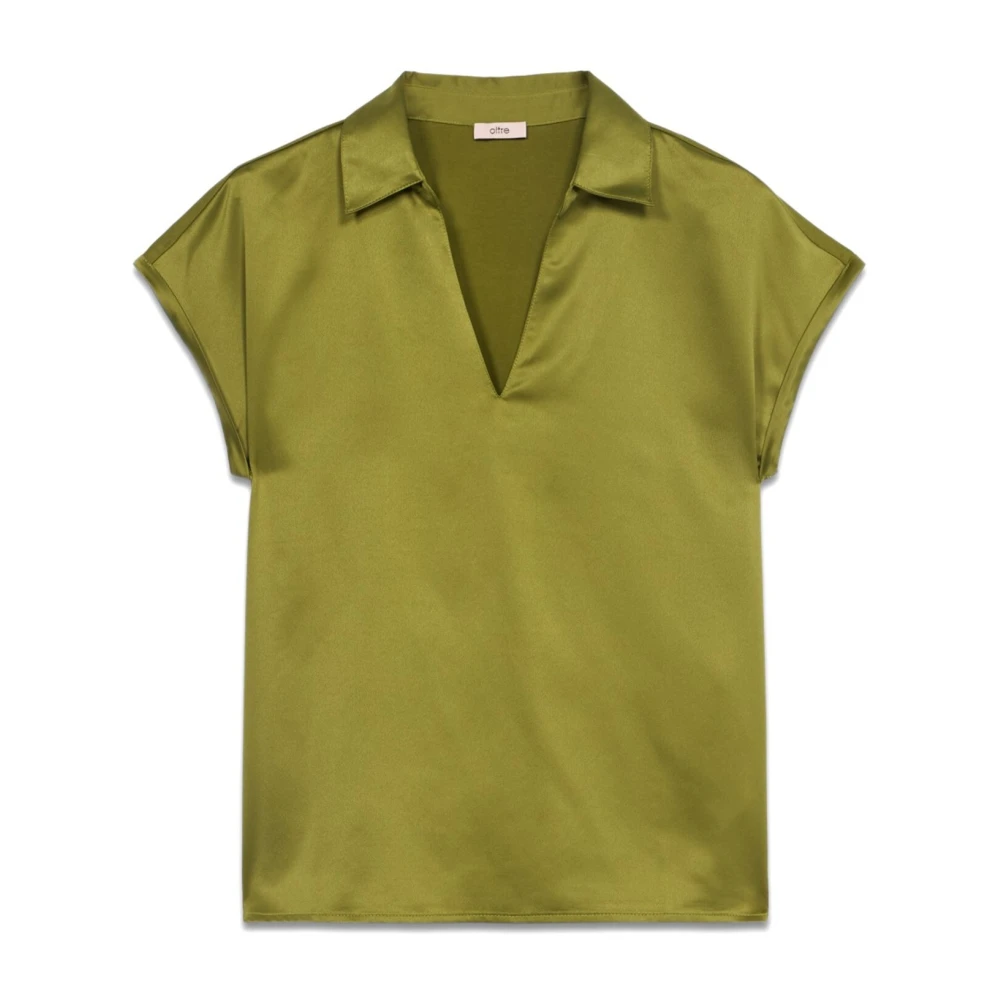 Oltre Twee-materialen T-shirt met V-hals Green Dames