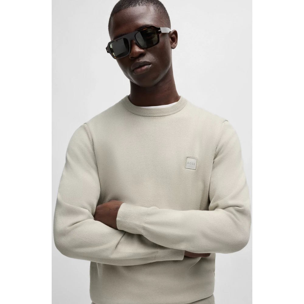 Hugo Boss Zachte Gebreide Trui met Logopatch Beige Heren