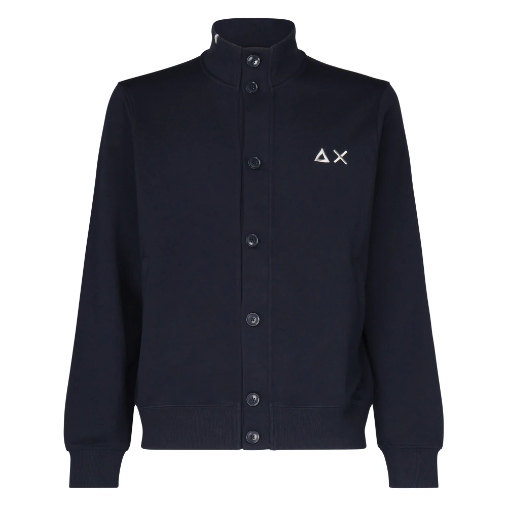 Sun68 Blauwe Button-Up Logo Sweater Blue Heren
