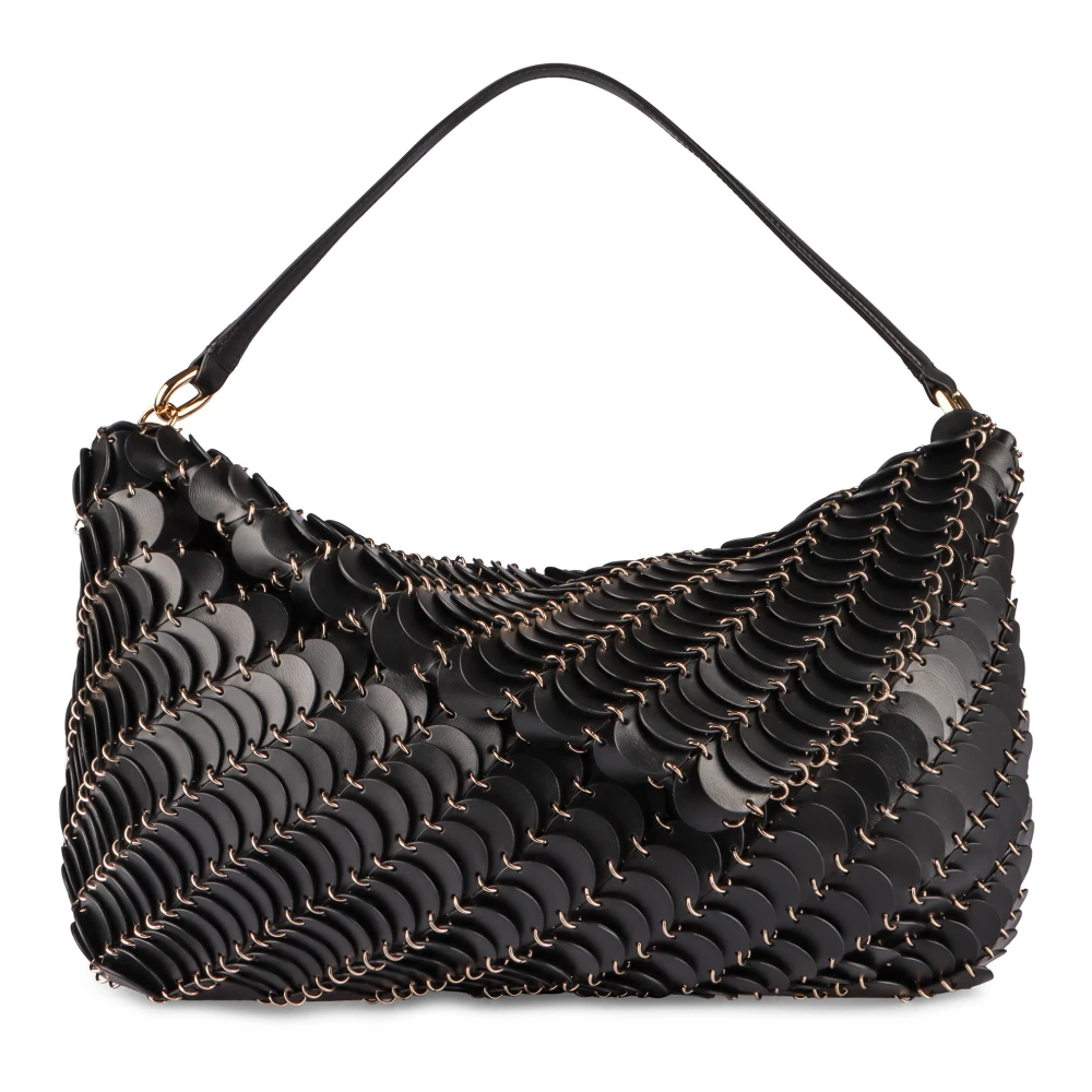 Paco Rabanne Leren schoudertas met magnetische flap Black Dames