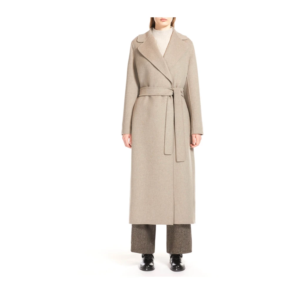 Max Mara Handgemaakte lange wollen jas met brede reverskraag Beige Dames