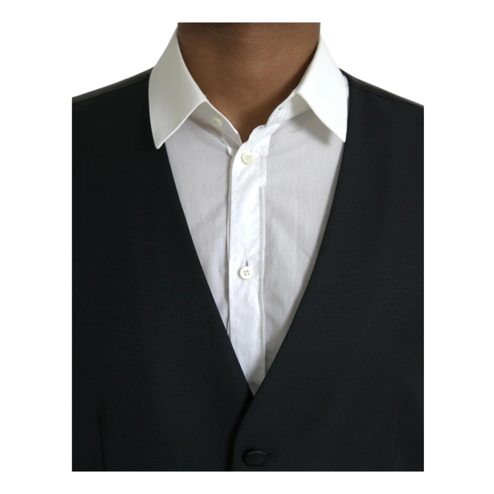 Dolce & Gabbana Zwarte Wollen Jurkvest Enkel Breasted Black Heren