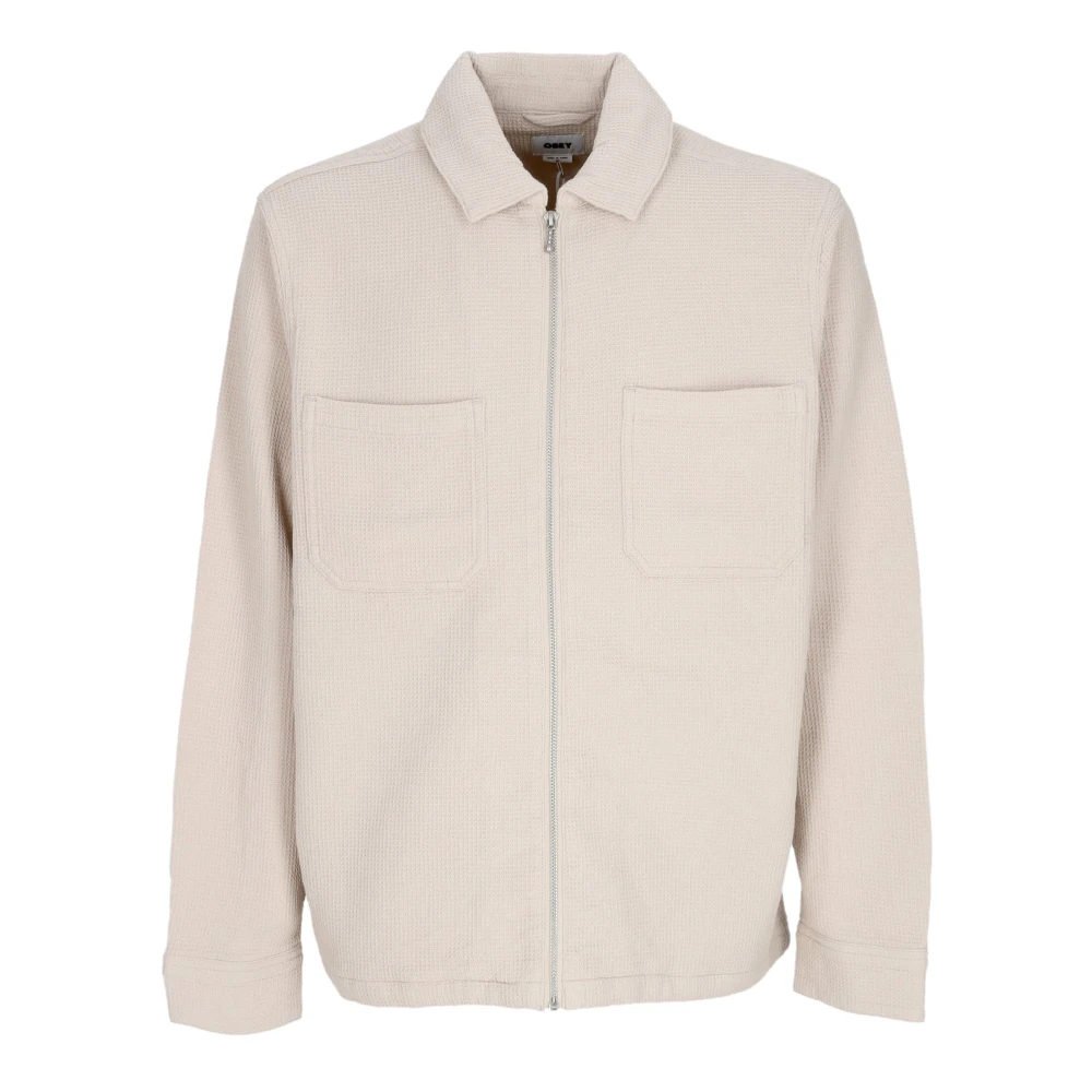 Obey Men's Beige Collared Zip Jacket With Pockets