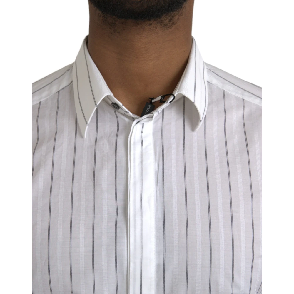 Dolce & Gabbana Gestreepte formele jurk gouden overhemd White Heren