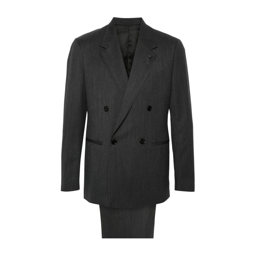 Lardini Svart Textured Blazer och Byxor Set Black, Herr