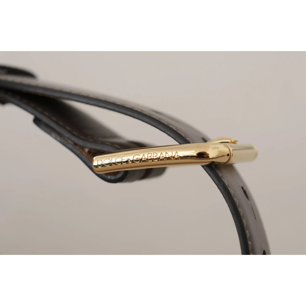 Dolce & Gabbana Elegante Leren Riem met Gegraveerde Gesp Gray Dames
