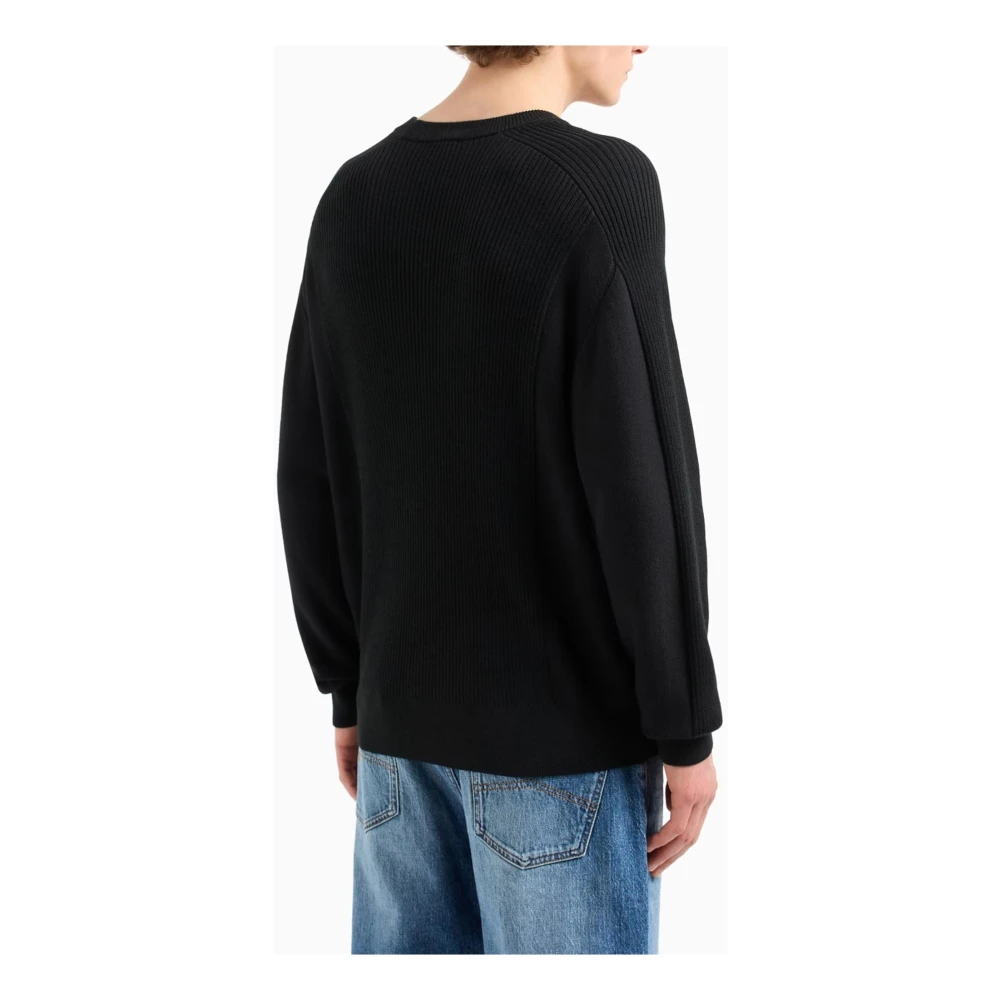 Armani Exchange Zwarte Organische Geribbelde Crewneck Sweater Black Heren