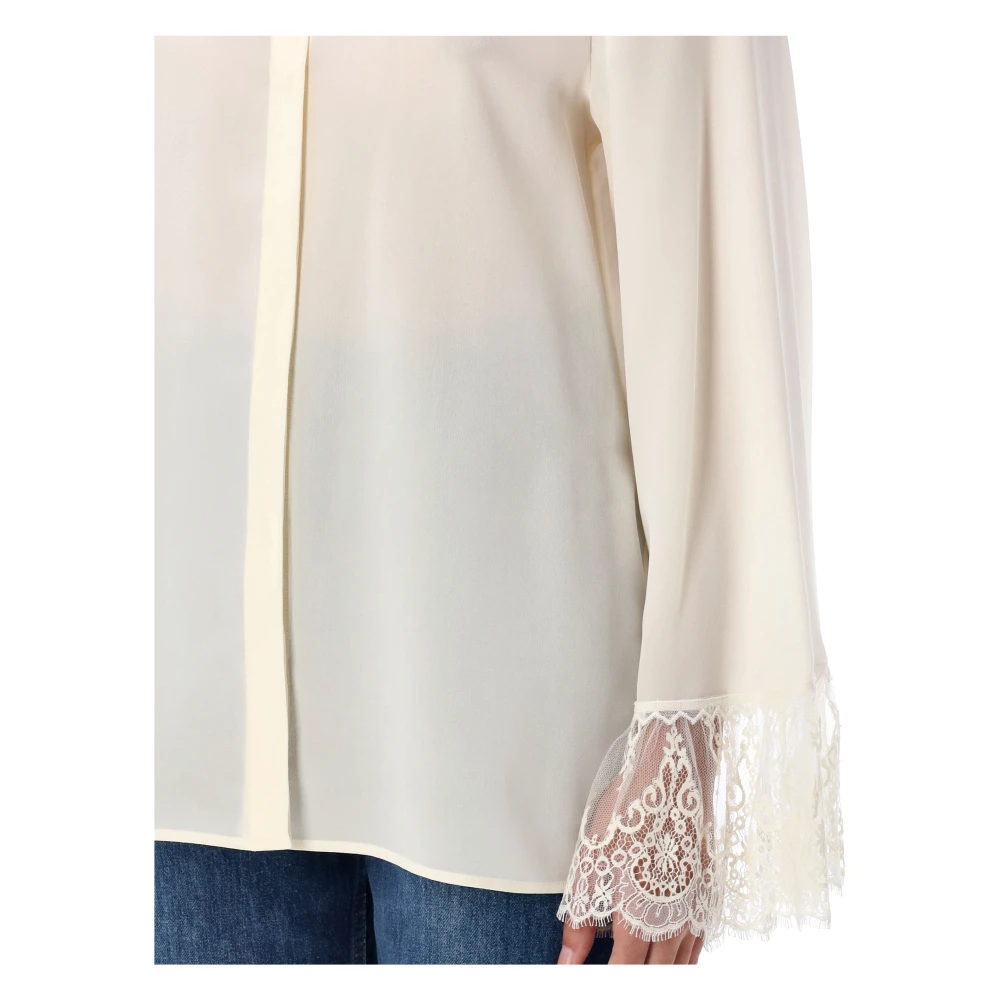 Chloé Zijden Fluwelen Blouse Kokosmelk Beige Dames