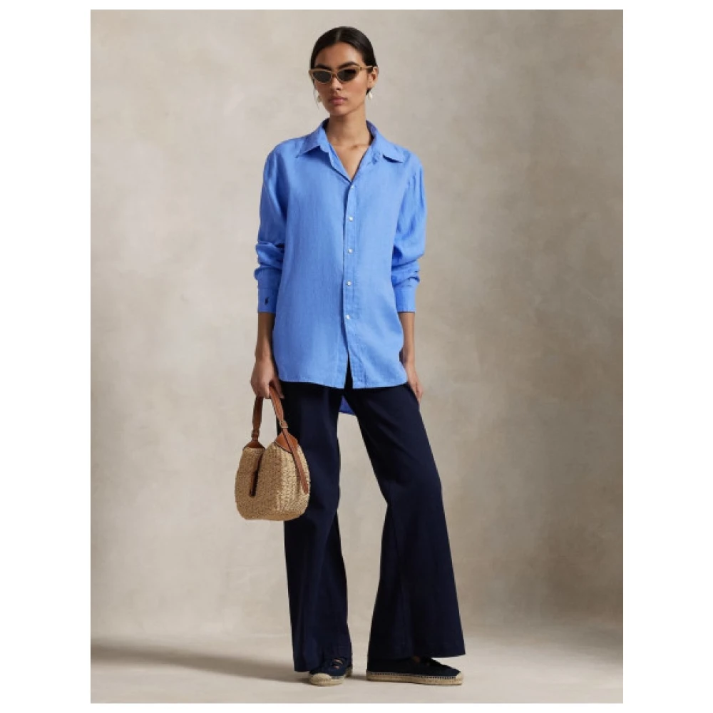 Polo Ralph Lauren Linnen overhemd met puntkraag Blue Dames