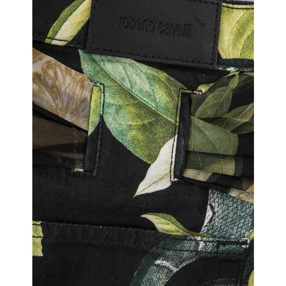 Roberto Cavalli Zwarte shorts met citroenprint en strikceintuur Black Dames