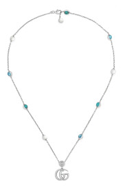 Gucci - YBB527399001 - Argento 925, Madreperla, Topazio, Resina - Necklace with Interlocking G pendant in shiny aged sterling Rygs, mother of pearl, blue topaz and turquoise resin