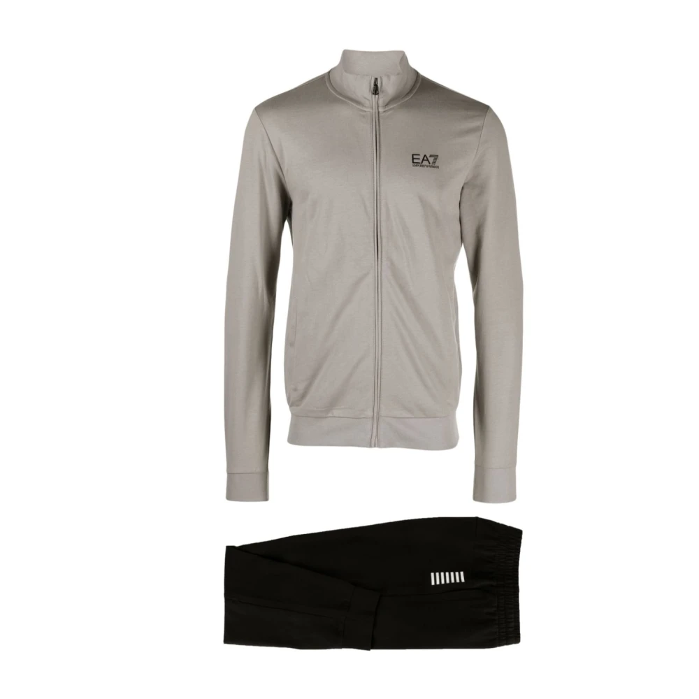Emporio Armani EA7 Grijze Katoenen Jersey Fleece Jas en Broek Set Gray Heren