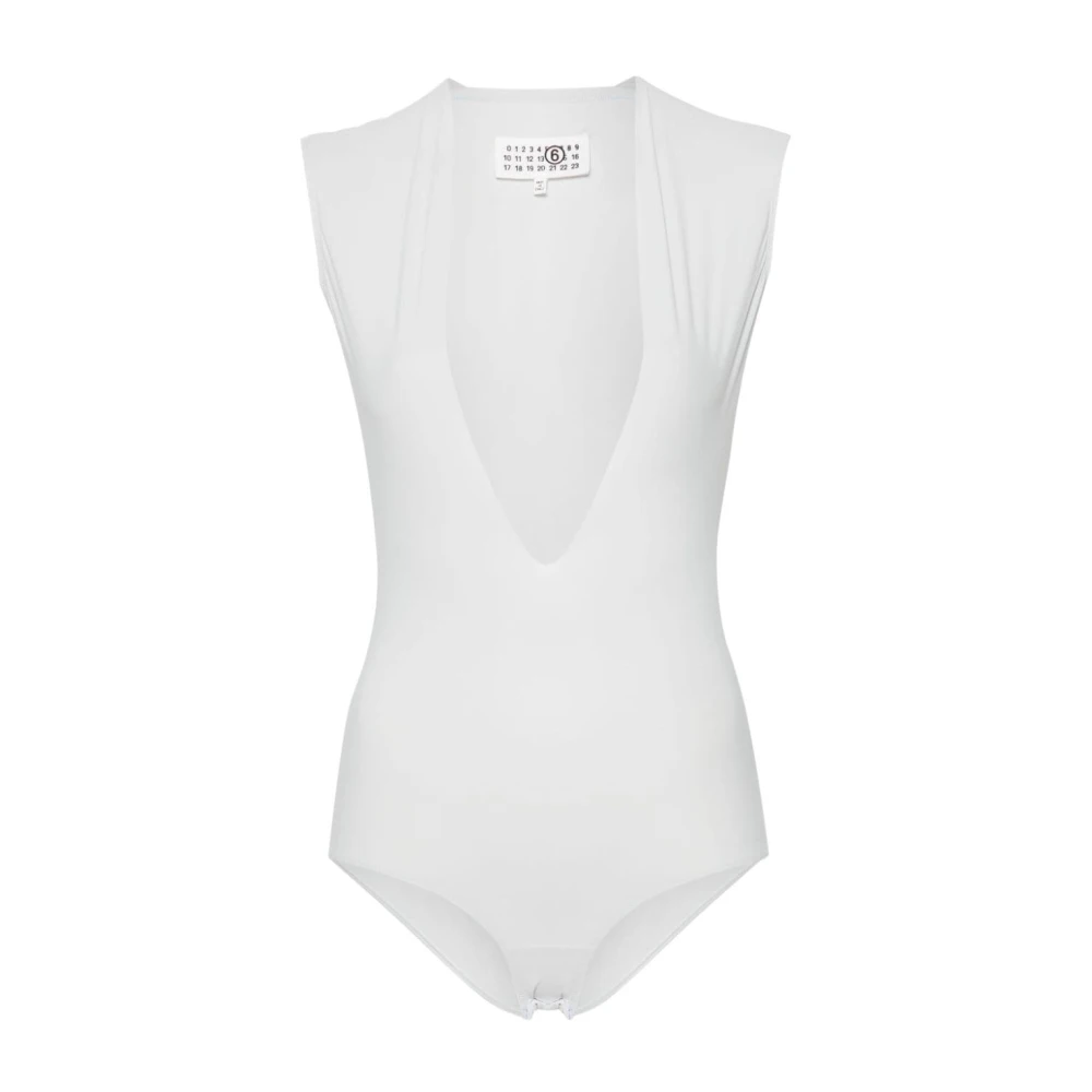 MM6 Maison Margiela Diepe V-hals Lycra Jersey Bodysuit Gray Dames