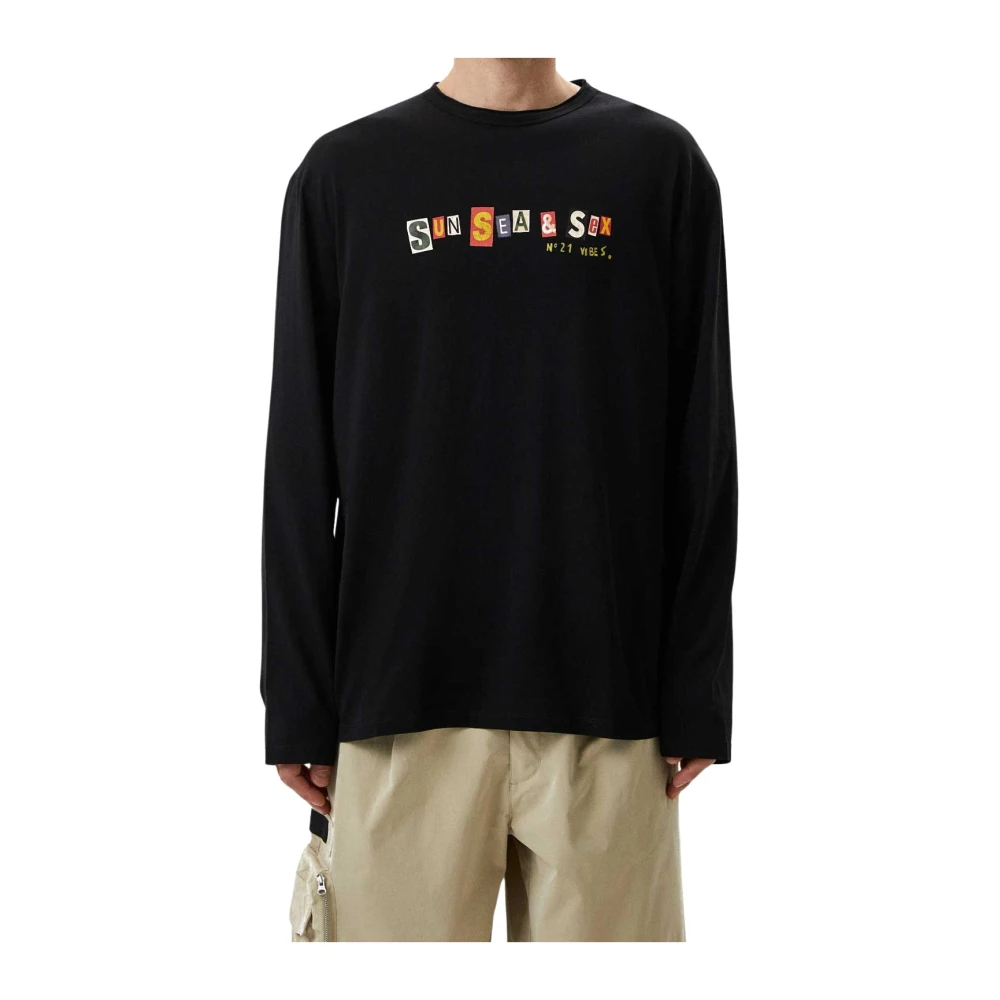 N21 Black Long Sleeve T-Shirts, Male, M, Men's Cotton T-Shirt